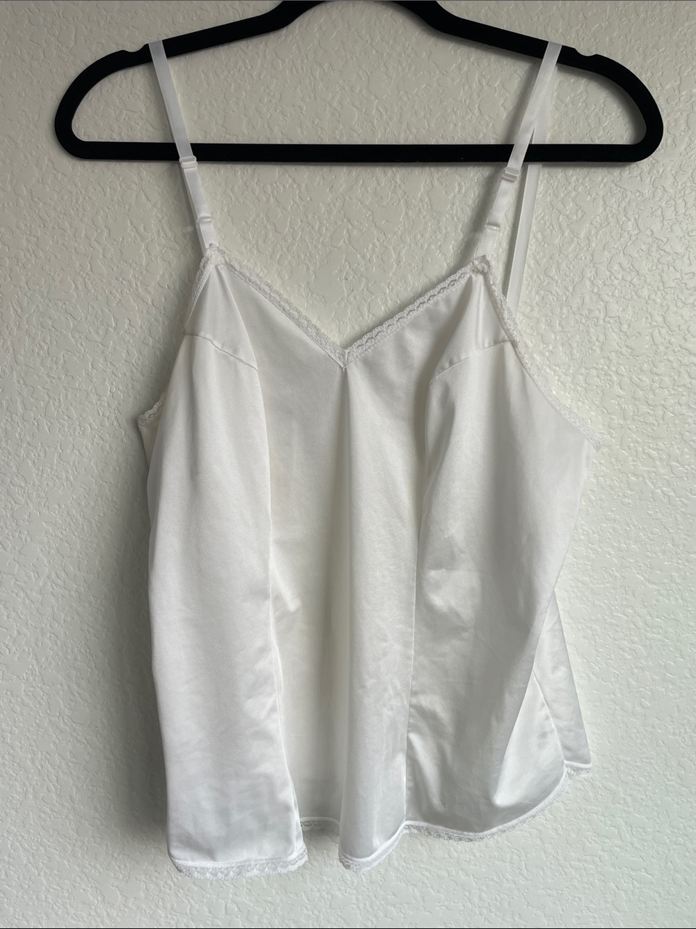 White Satin Camisole Top - Lightweight Spaghetti Strap Cami • XS